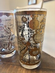 4 Cera 22k Gold Highball Glasses Set MCM WORLD ATLAS maps Vintage Olde World EX.