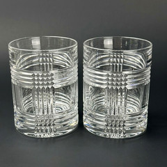 TWO! Vtg Ralph Lauren Glen Plaid Crystal Double Old Fashioned Whiskey Glasses