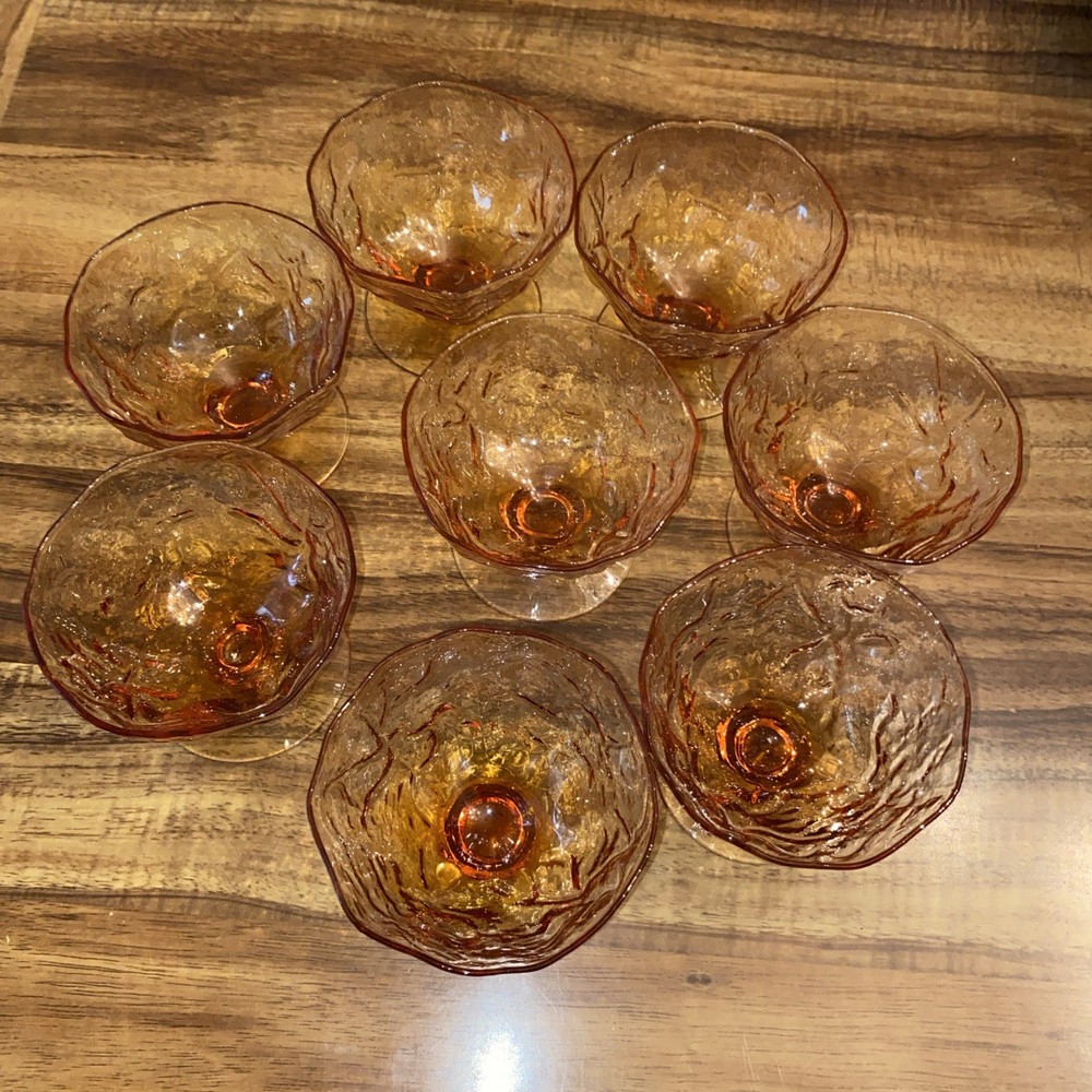 8 Vintage 1960s Mid Century Morgantown Seneca Driftwood Amber Sherbet Glasses
