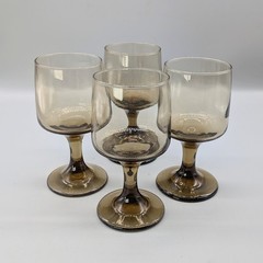 Vintage Libbey Four Stemmed Drinking Wine Glasses Goblets Tawny Brown MCM