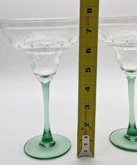 2 Vintage Cristal d’Arques Sombrero Margarita Glasses Clear & Green Southwestern