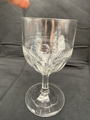 Antique EAPG Dewdrop Band Goblet Clear Pressed Glass c1880 Victorian