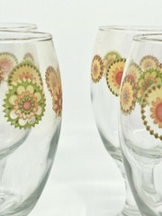 Libbey set of 4 retro floral wine glasses red orange yellow EUC
