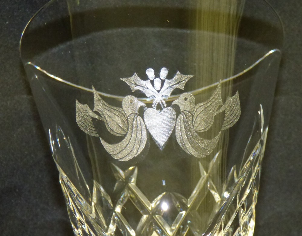 Waterford Crystal 12 Days of Xmas 10 1/4″ Champagne Flute 2 Turtle Doves Alana