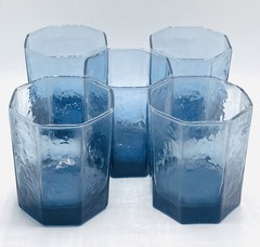 VGT Libbey Facets Dusky Cobalt Dark Blue Double Old Fashioned Glass Set of 5 S1