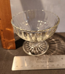 Five Vintage Clear Depression Era Sorbet Bowls with Ribbed Design Starburst Base