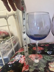 2 large Marquis Waterford Crystal Wine Glasses Balloon Polka Dot blue purple
