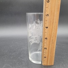Vintage Depression Clear Etched Floral Marigold Drinking Glass Highball Tumbler