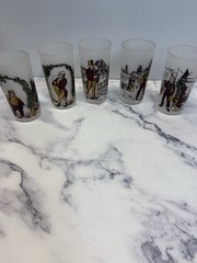 Hazel Atlas | Frosted Glasses 5″ Inches | Dickens Characters | Lot of 5