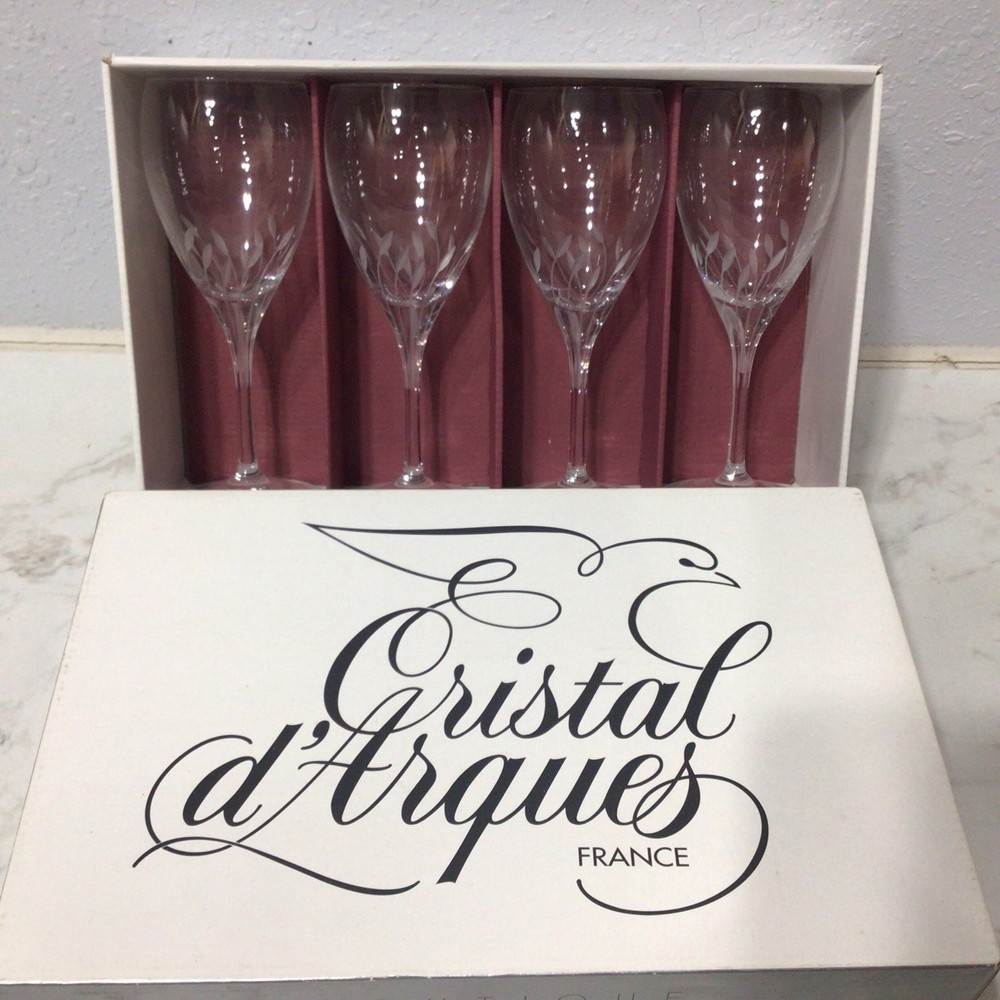 Cristal D’ Arques Set Of 4 Gray Cut Lead Crystal Glasses, 6.75” Tall 6oz.