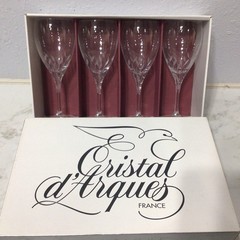 Cristal D’ Arques Set Of 4 Gray Cut Lead Crystal Glasses, 6.75” Tall 6oz.