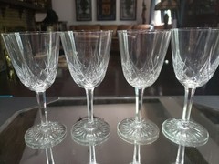 (4) Water goblet 6-5/8″ Glasses, Crystal Baccarat Epron Cut base Signed aft 1936