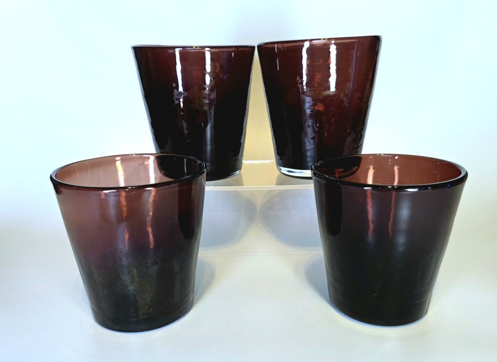 (557) Vintage Handcrafted Cranberry Color Glasses 3.75″ tall Set Of 4