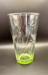 Pair Of Anchor Hocking Tumblers Green Glass With Flower Imprint