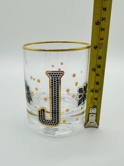 Anthropologie Bistro Tile Monogram «J» Old Fashioned Drinking Glass 24K Gold Rim