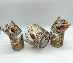 VTG Culver Gold Red Chrysanthemum Rocks Glasses Set of 4 With Ice Bucket Barware