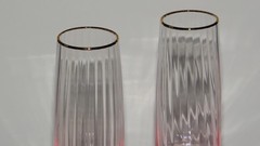 Set of 2 Pink & Gold Fluted Glass Champagne Flutes 9 inch 6.4 Oz