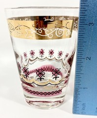 2 GAY FAD Cocktail Glasses Gold Band Grape Leaf Purple Floral Vtg MCM Bar RARE