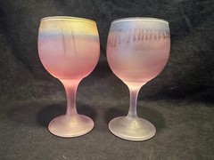 Hand Painted Frosted Hebron Drip Purple Pedestal Wine Cordial Glasses Set of 2