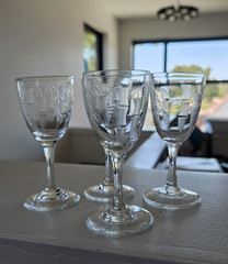 4 NORITAKE SASAKI Bamboo Etched Aperitif Cordial Glasses MCM Tiki Barware 3.5”