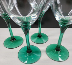 4 Libbey Domaine Green Juniper Water Goblets Set Elegant Clear Floral Stems Lot