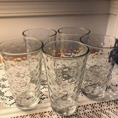 Libby Awa Glasses Dot Pattern Optic 6″ Tumblers Dimple Tea Water Lot of (5)