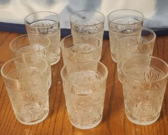 Set of 9 Tiara Indiana Clear Sandwich Glass Juice Tumblers ~ 4″ Tall Glasses