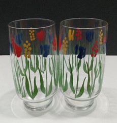 Lot 2 Clear Glasses Tumblers Spring Garden Luminarc Durand Tulips Flowers 12oz