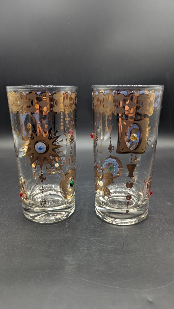 Culver Vgt USA-2- Charm Bracelet Jeweled High Ball glasses MCM