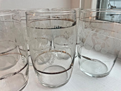 Bartlett Collins Etched Frosted Gold Trim Fruit Glasses Set 4 tumblers Vintage