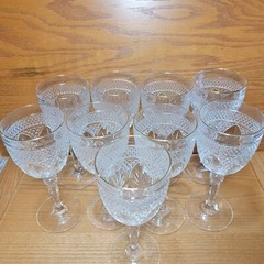 Cristal D’Arques Durand Antique Clear Wine Glasses Knob Stem Elegant 9 Set Lot