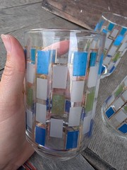 Vintage Libbey Nordic Blue and Green Geometric Shapes Drinking Glasses (8)