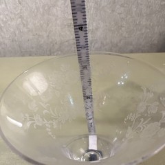 Set of 2 Clear Etched Floral Glass Footed Dessert Bowls Compote 4 in