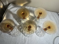 Vintage 1930s Fostoria Cellini Loop Optic Amber Stem Wine Goblets – Set of 5