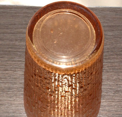 Vintage 6.25″Drinking Glass Iridescent Amber Carnival Tumbler Ribbed Retro