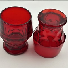 Vtg Viking Glass Ruby Red Georgian Honeycomb 9 oz Lowball Tumbler Set of 2 MCM