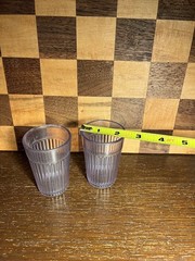 Pair of Retro Ribbed Plastic Juice Glasses, some wear A298
