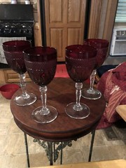 Antique Royal Ruby Red And Crystal Wine / Water Glass