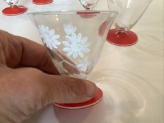 Art Deco Hand Painted Floral & Angel Fish Red Footed Cocktail Glasses WOW