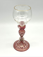 Antique Bohemian Moser Harrach 7 1/2″ Enameled WINE GLASS Goblet Roemer