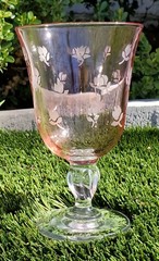 Vintage Mariposa Bijoux Fostoria ? Translucent Cranberry Etch Rose Goblet Glass