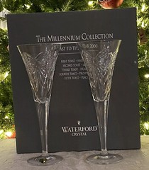 WATERFORD, LIMITED ED.,MILLENNIUM MILLENIUM FLUTES, HAPPINESS, PAIR, MINT IN BOX