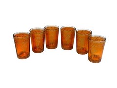 Set of 6 Moroccan/Turkish Tea Glasses Orange with Gold Trim