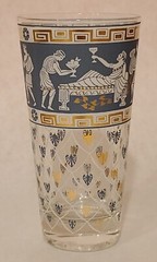 Vintage 1950’s Etruscan Frieze by Cera Glass Highball Glass 12 oz Blue