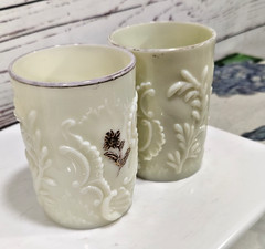2 Antique EAPG Northwood Custard Louis XV Tumbler 1898 Ivory Glass Glows