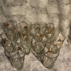 Vintage 10 Libby’s Clear Glass Tumblers With gold white grapes and leaves 5.5″T