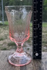 Vintage Indiana Glass Pink Footed Goblet Recollection/Madrid Pattern 6.5″ Tall