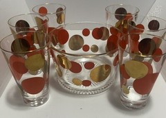 MCM Russell Wright Glasses 6pc & Ice Bucket Set Bartlett Collins Tumblers Gold