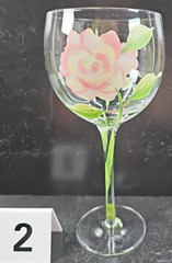 2 Block Vintage Rose Balloon Wine Glasses Mix Set Floral Hand Painted Flower Lot