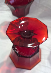 Set of 4 Vintage Independence MCM Amberina Octagonal Juice Glasses GLOWS
